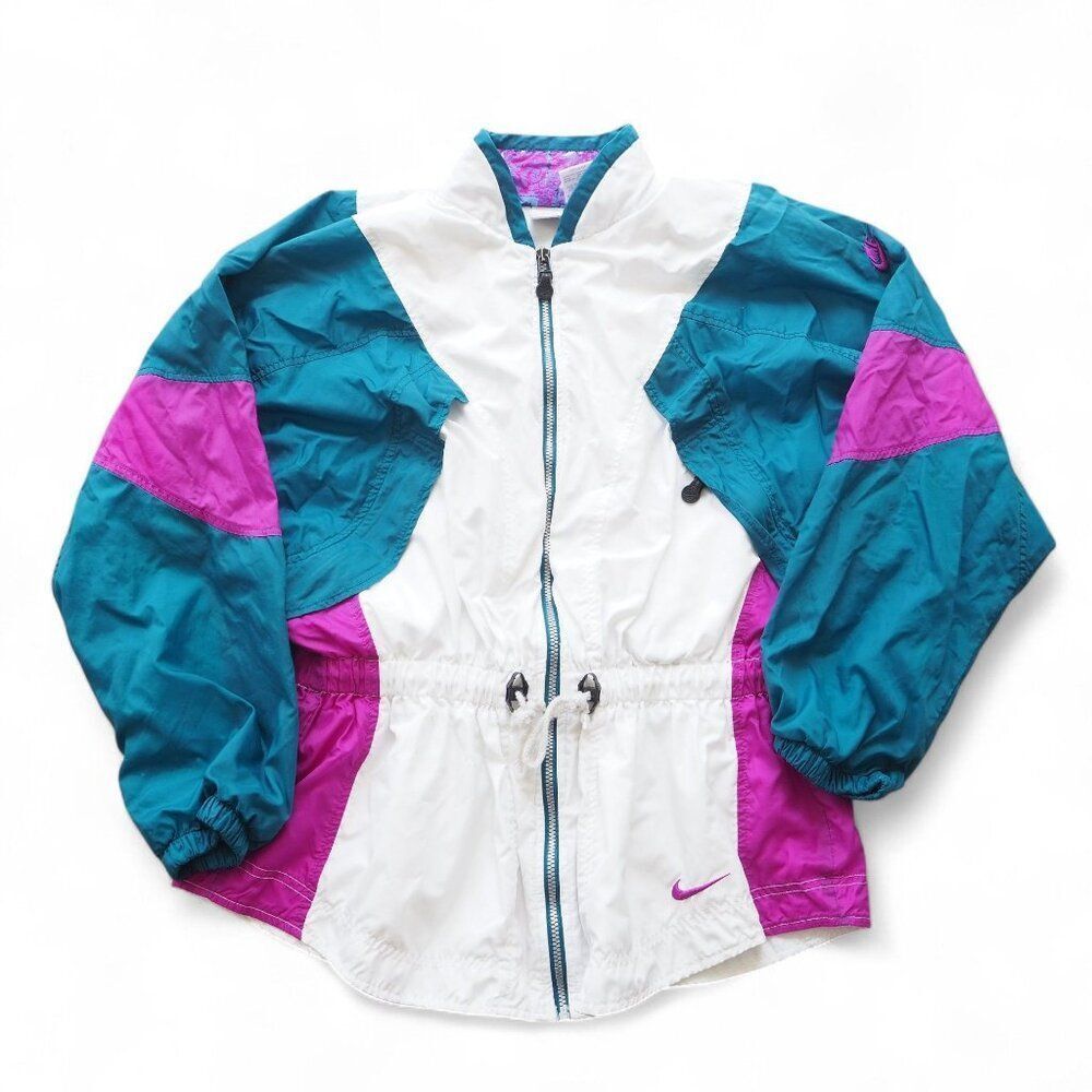 Nike Vintage 90s Full Zip Colorblock Track Jacket‎ Teal Purple White Women's M